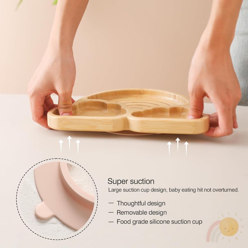 let's make Bamboo Suction Plates Bowls Set for Baby Toddler Divided Platter Food bowl with Silicone Fork & Spoon All-Natural Baby Feeding Set for Baby-Led Weaning, Non-Slip Design - Image 3